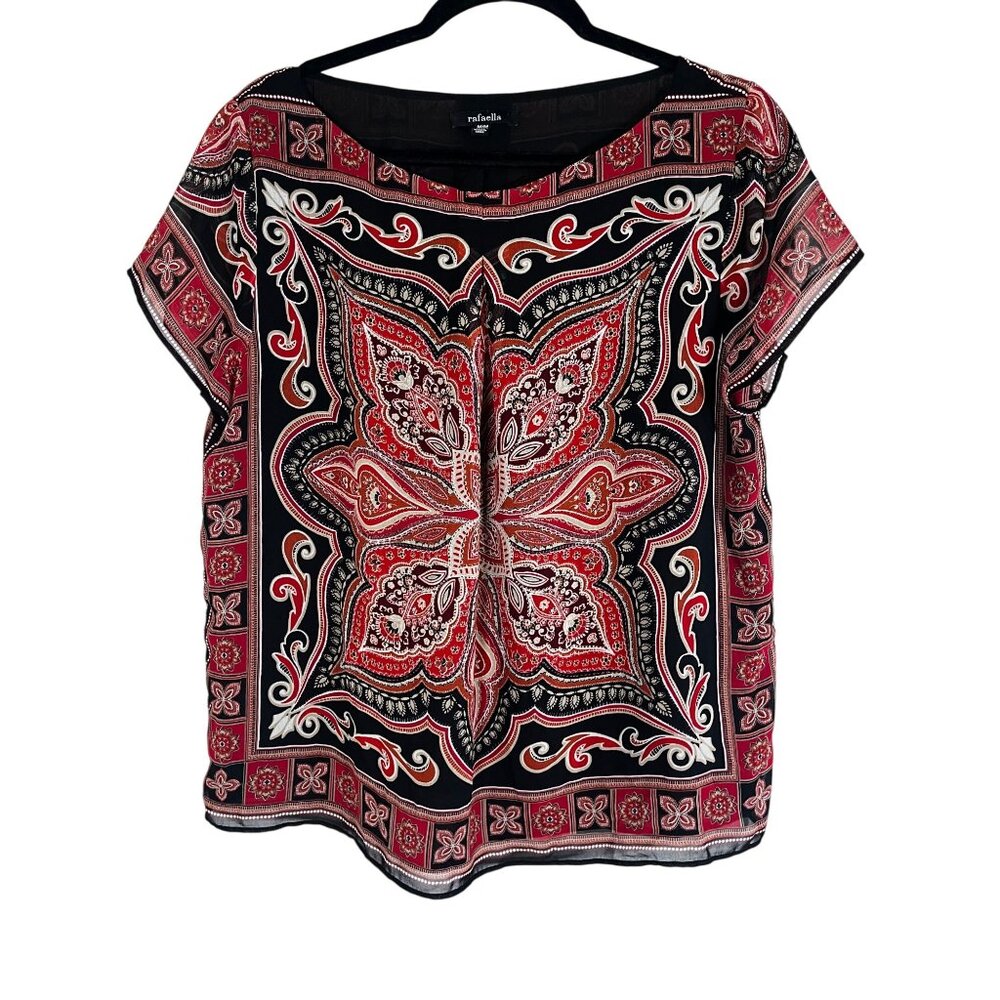 Colorful‎ Floral Sheer Top M Boho Indie Folk Peasant Festival Western Artsy Chic
